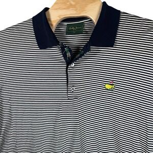 VTG Bobby Jones Masters Collection Polo Shirt‎ Men XL Striped Blue Logo PGA Tour